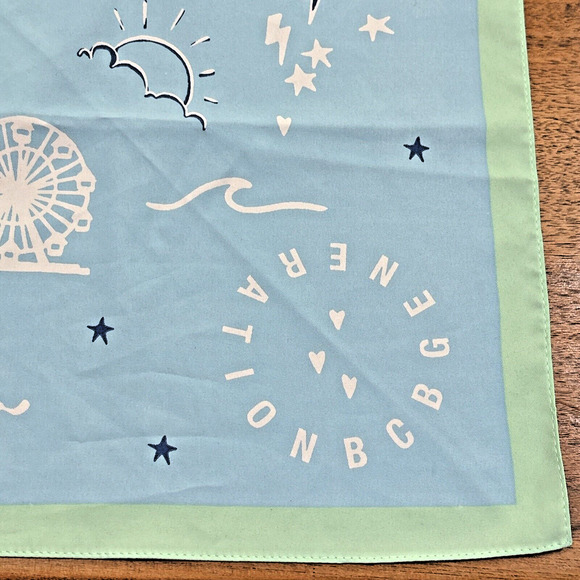 BCBG Generation Sky Blue Mint Green California Silky Feel Preppy Square Scarf - Picture 4 of 11